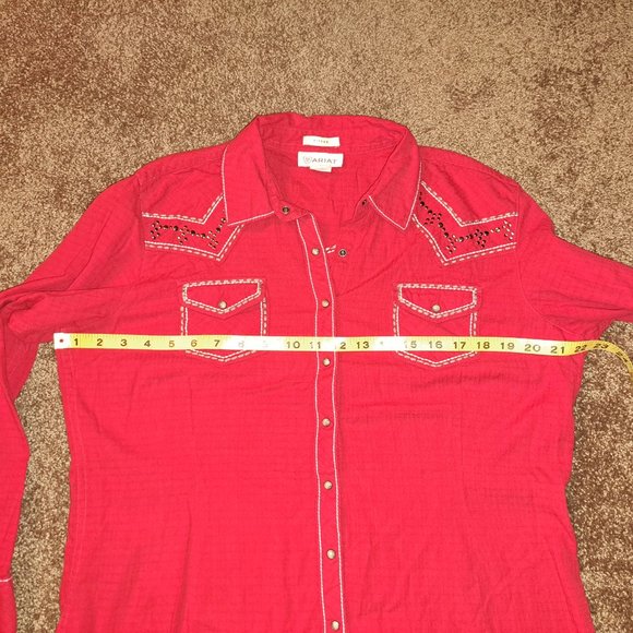 Ariat Embroidered Stitch Accent Snap Button Western Fitted Red Shirt Sz XL - Picture 10 of 12